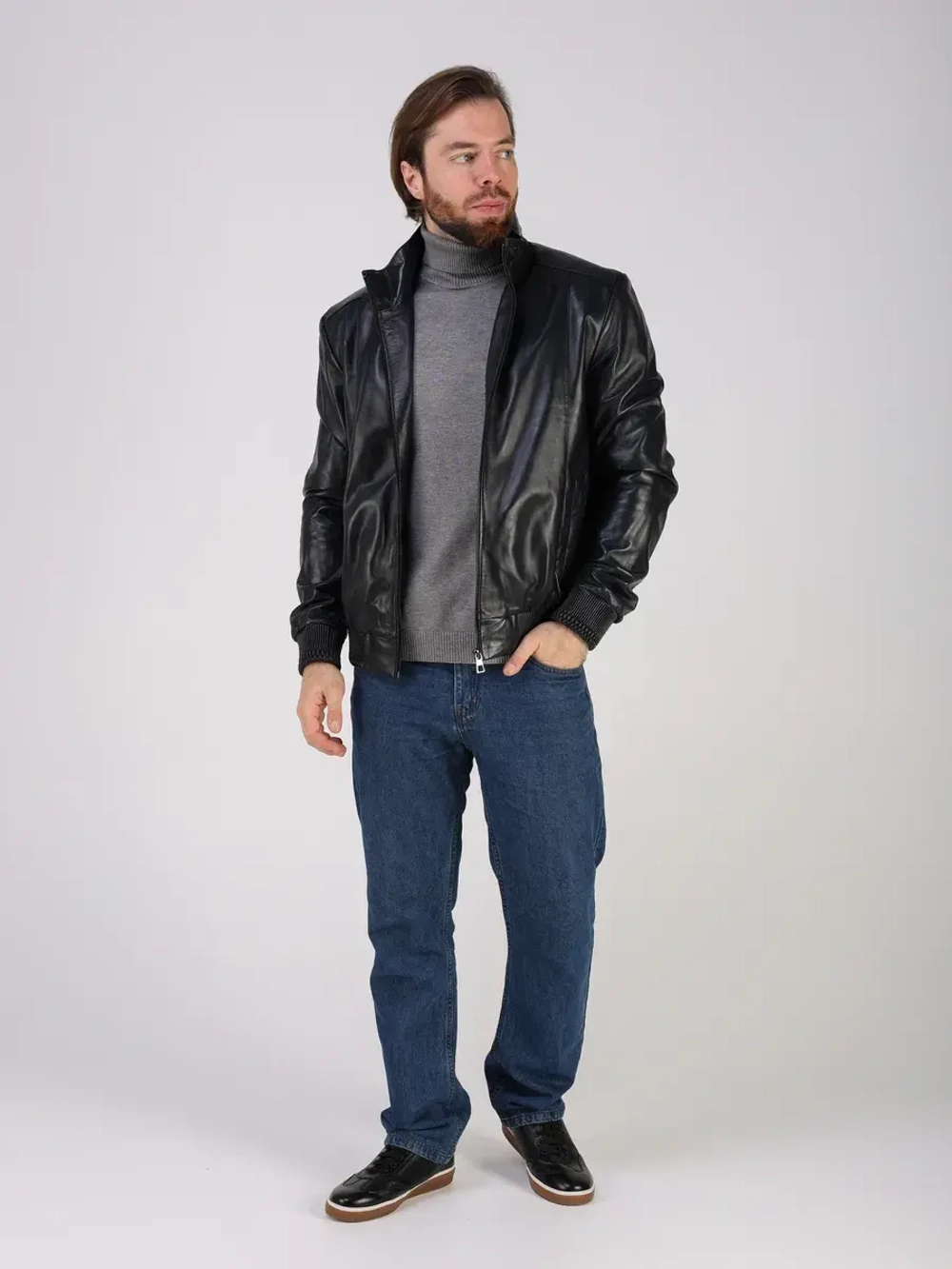 Кожаная куртка демисезонная на резинке