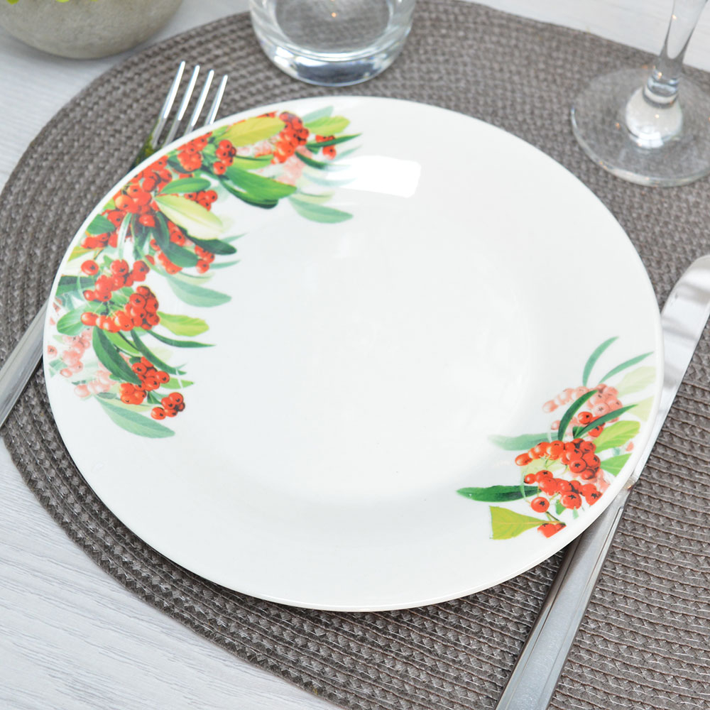 Тарелка плоская 20см Рябина, фарфор, Jewel