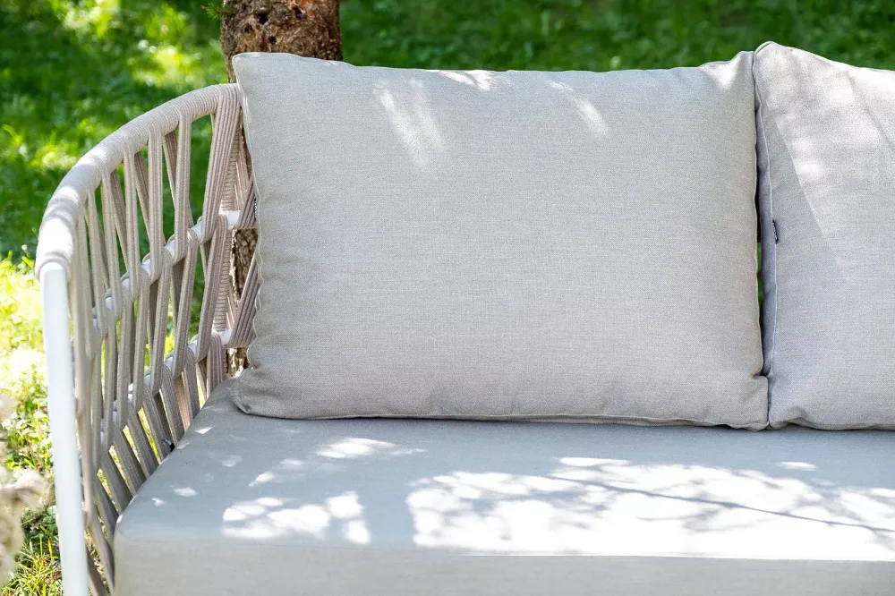 "Диего" лаунж-зона 4-местная плетеная из роупа (веревки), каркас алюминиевый белый, роуп бежевый