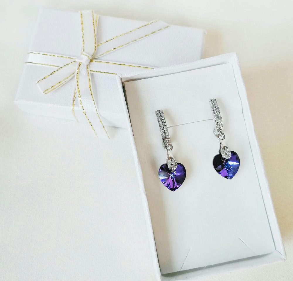 Серьги-сердечки с кристаллами Сваровски