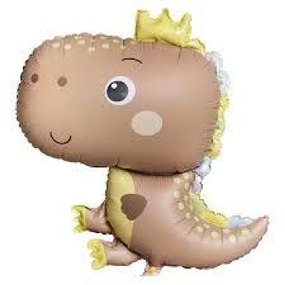 К Шар-фигура, "Динозаврик в короне", бежевый сатин, 31"/79 см (БГ-