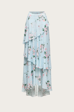 ЮБКА ИЗ ГОЛУБОЙ ВИСКОЗЫ С АВТОРСКИМ ПРИНТОМ