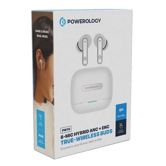 Наушники Powerology Hybrid ANC + ENC True Wireless 6 Mic (PWLAU010-WH)