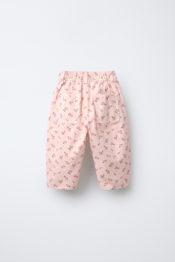 ZARA САРЖЕВЫЕ БРЮКИ С ЦВЕТОЧНЫМ ПРИНТОМ, РОЗОВЫЙ