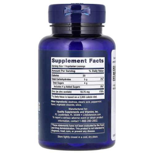 Life Extension, леденцы с улучшенным содержанием цинка, со вкусом перечной мяты, 30 вегетарианских леденцов (18,75 мг в 1 леденце)