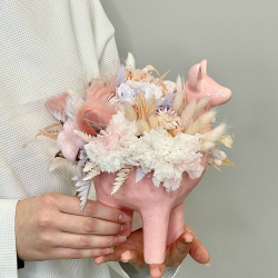 Sweet llama интерьерная композиция в кашпо с сухоцветами и стабилизированными цветами