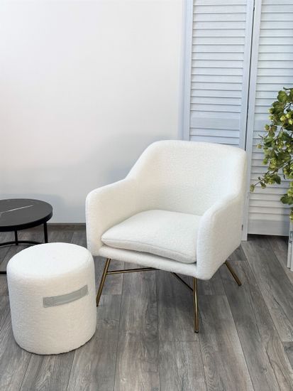 Кресло SHEEP NINI-01 Белый, teddy / золотой каркас