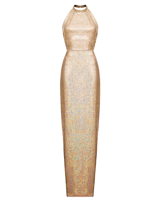 Платье макси из пайеток со шнуровкой