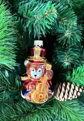 Елочное украшение Медведь-солдат с гитарой, стекло, 10 см., 1 шт., Витус (А259)