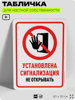 Табличка для частной территории "Установлена сигнализация", на дом, для участка, организаций и частных территорий, предупреждающая, 40х30 см, Silver Plane x Айдентика Технолоджи