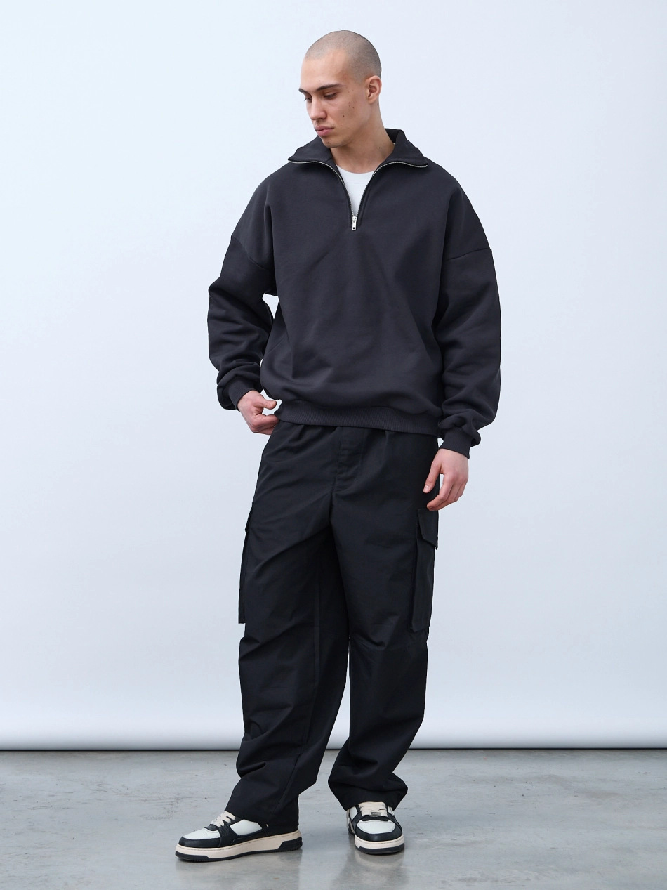 Свитшот с воротником на молнии с начесом (графит)