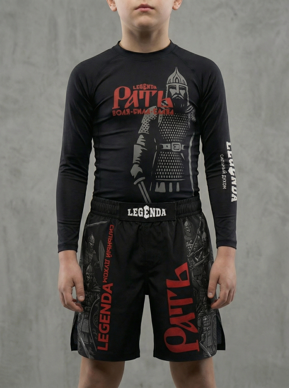Шорты детские спортивные тренировочные черные LEGENDA Рать2 красная