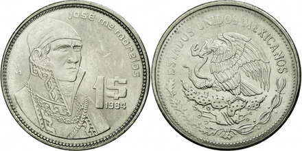 Мексика 1 песо, 1984 - 1987 Хосе Мария Морелос XF