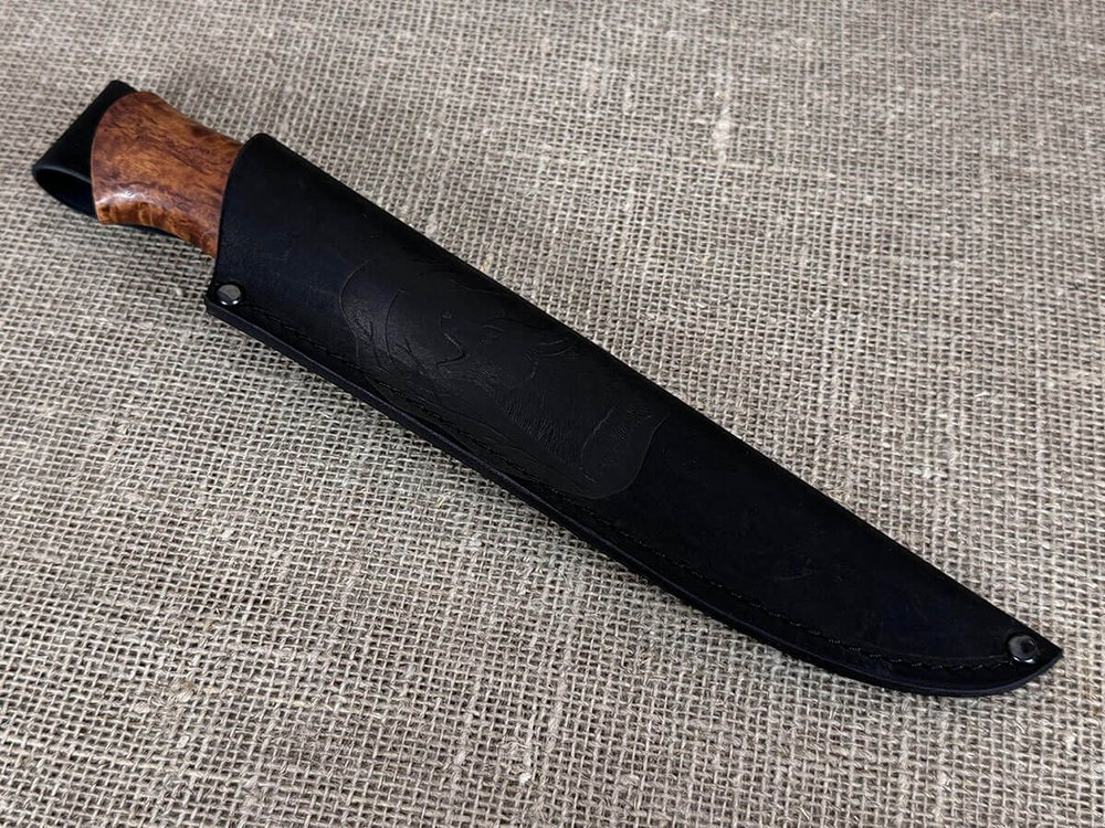 Финский нож Леуку, рукоять мореная карельская берёза