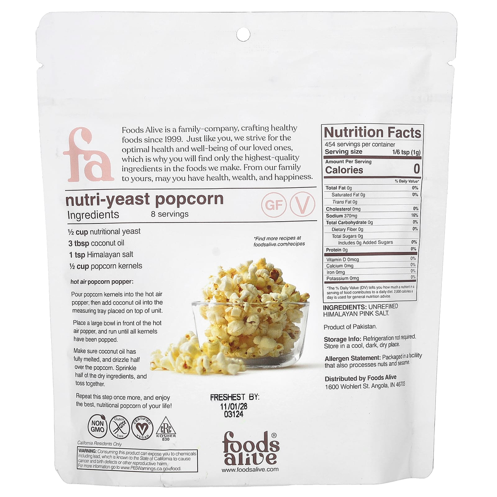 Foods Alive, розовая гималайская соль, мелкого помола, 454 г (16 унций)