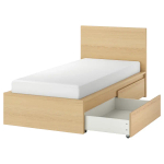 Каркас кровати с 2 ящиками для хранения - IKEA MALM/LÖNSET/LONSET, 200х90 см, под беленый дуб, МАЛЬМ/ЛОНСЕТ ИКЕА