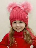 Шапка зимняя детская с помпонами и манишка