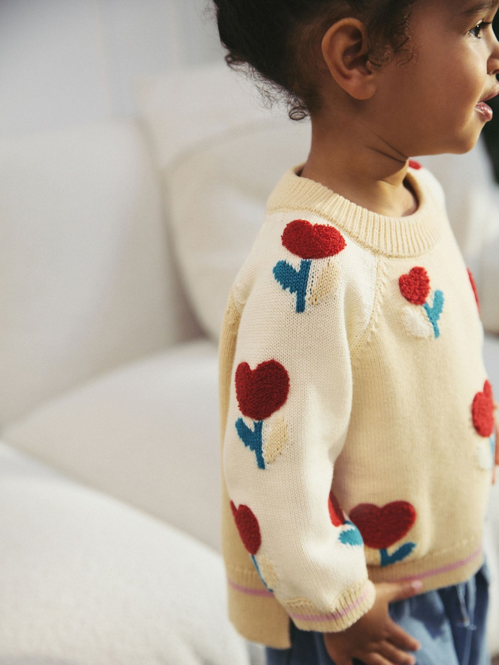 Свитер и джинсы широкие в комплекте для девочки Next E25-171, Светло-желтый, Синий