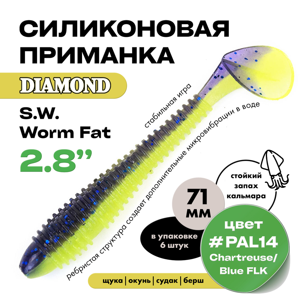 Силиконовая приманка S.W. Worm Fat 2.8" (6шт/уп)