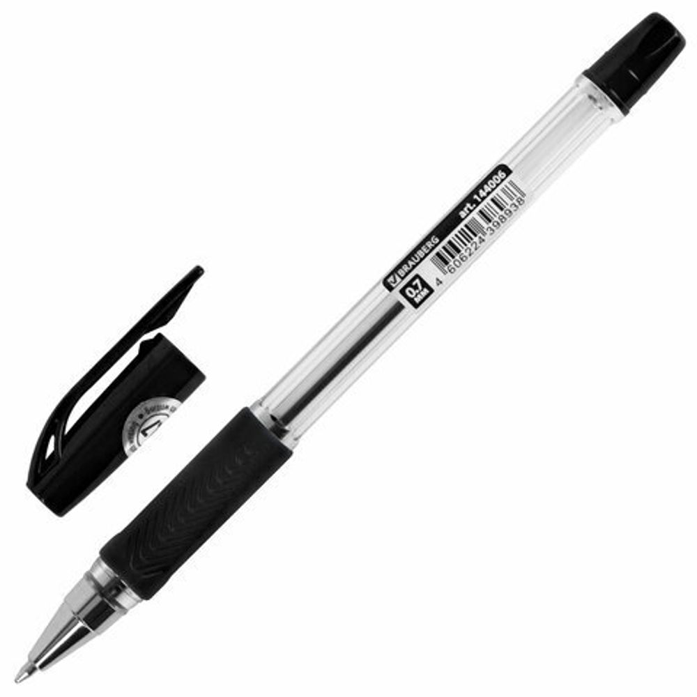 Ручка шариковая BRAUBERG "BP-GT", ЧЕРНАЯ, корпус прозрачный, евронаконечник 0,7 мм, линия письма 0,35 мм, 144006
