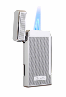Зажигалка Caseti сигарная, турбо (двойное пламя), серебристый карбон CA437-3