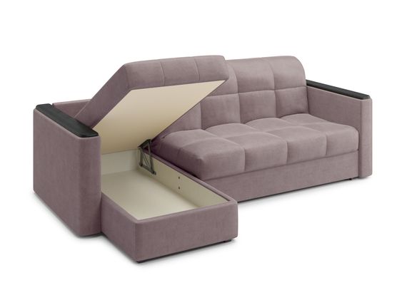 Диван угловой с оттоманкой Неаполь 1,2 - Velutto 22 коричневый/накладка венге