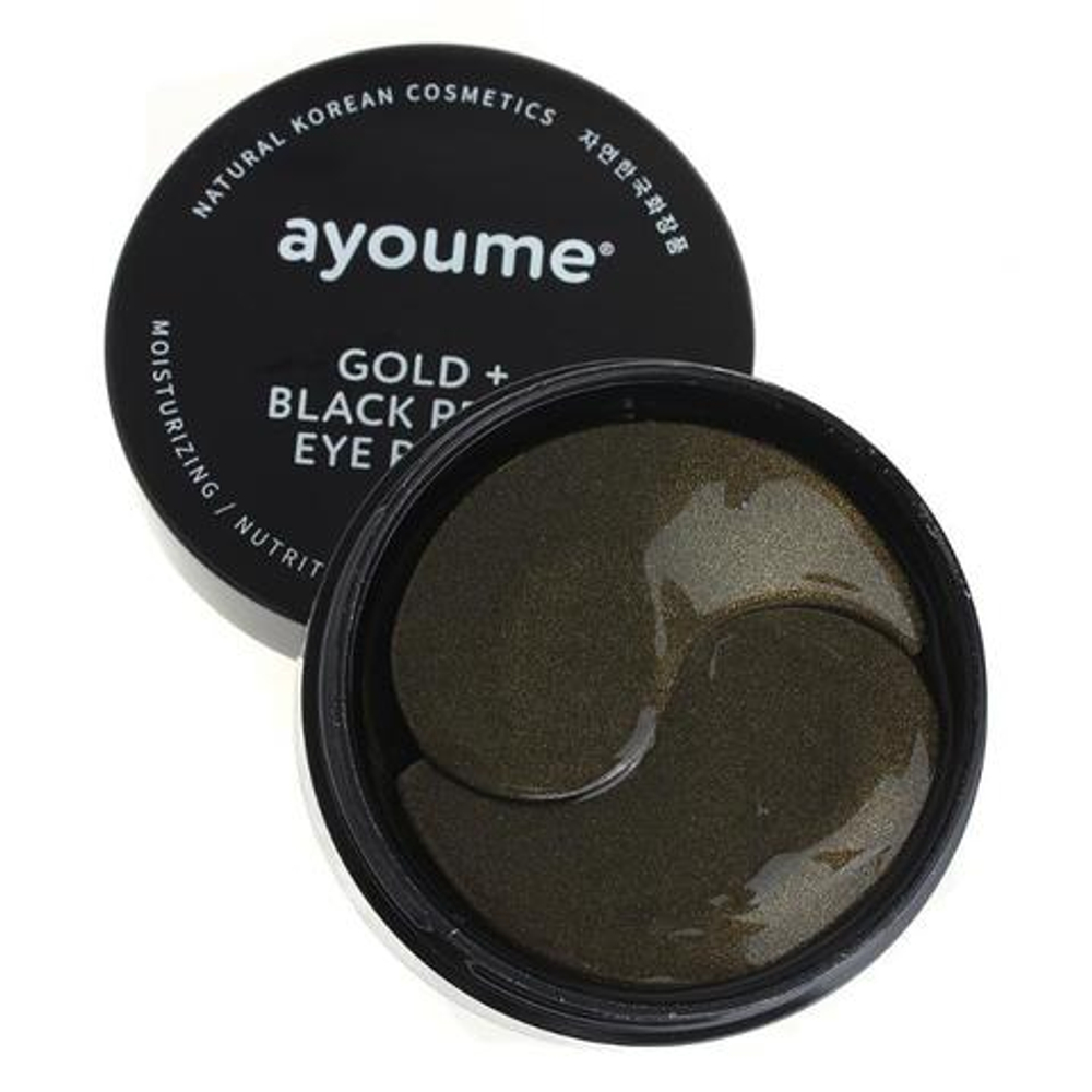 Патчи от темных кругов с золотом и черным жемчугом Ayoume Gold+Black Eye Patch, 60 шт