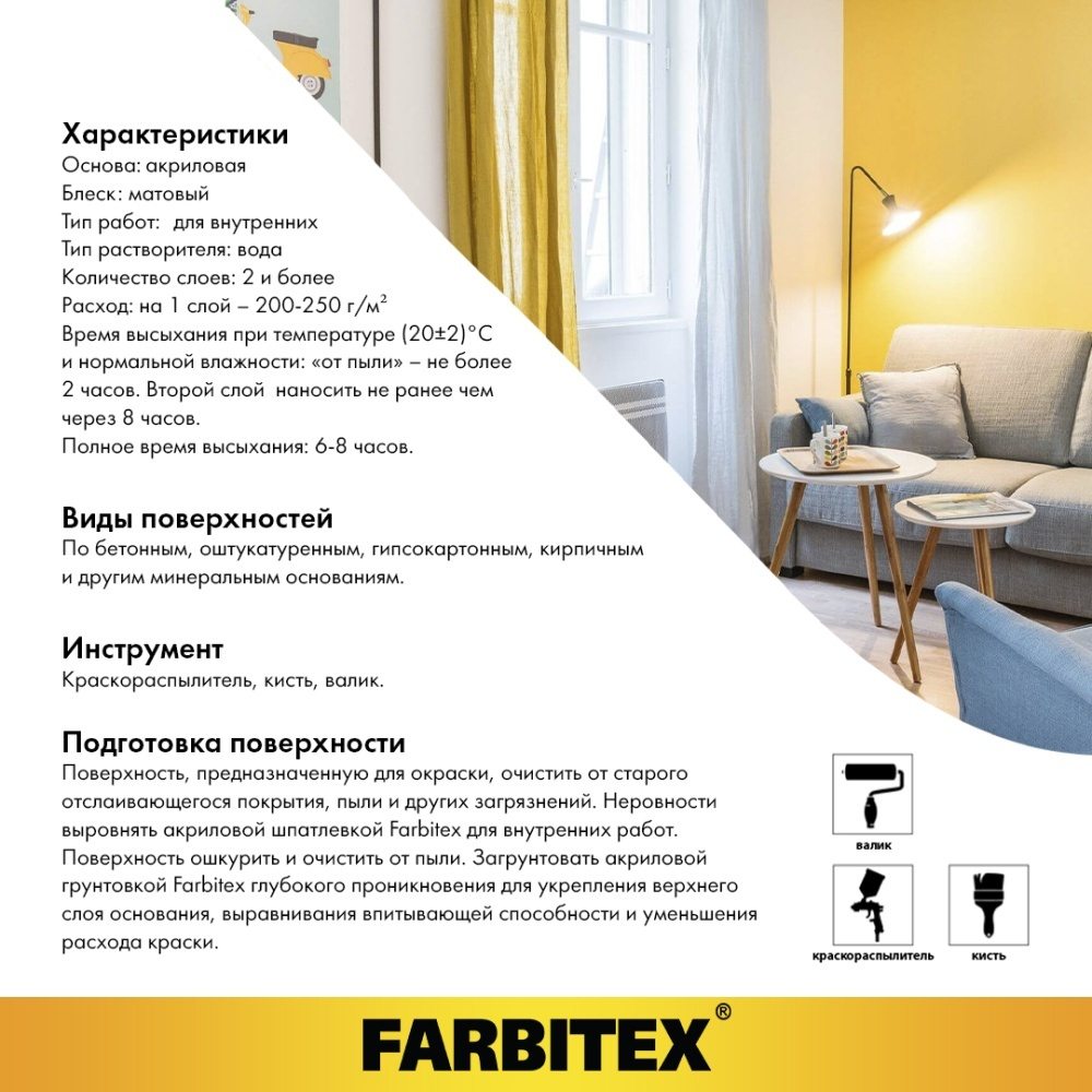 Краска акриловая интерьерная FARBITEX