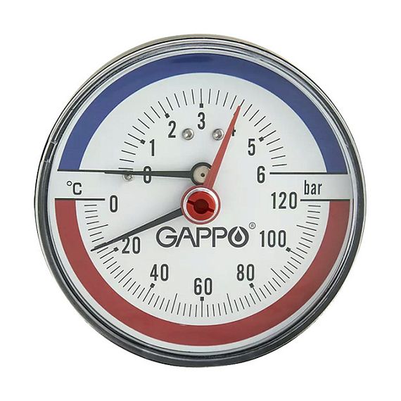 Термоманометр горизонтальный Gappo 120 градусов 6 бар 80мм НР 1/2&quot;аксиальный 38275
