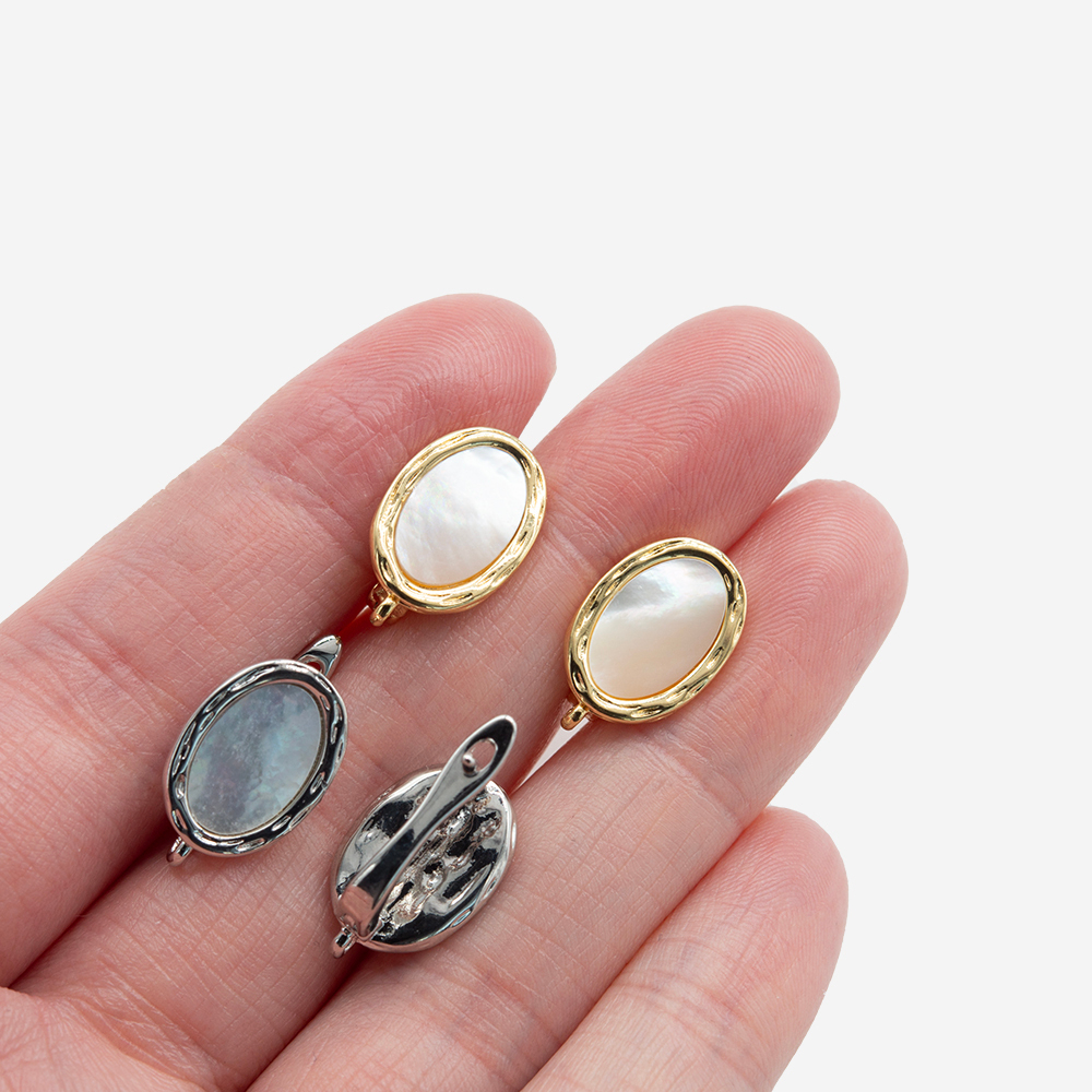 Швензы "Севилья" с натуральным перламутром 14*10мм, родирование