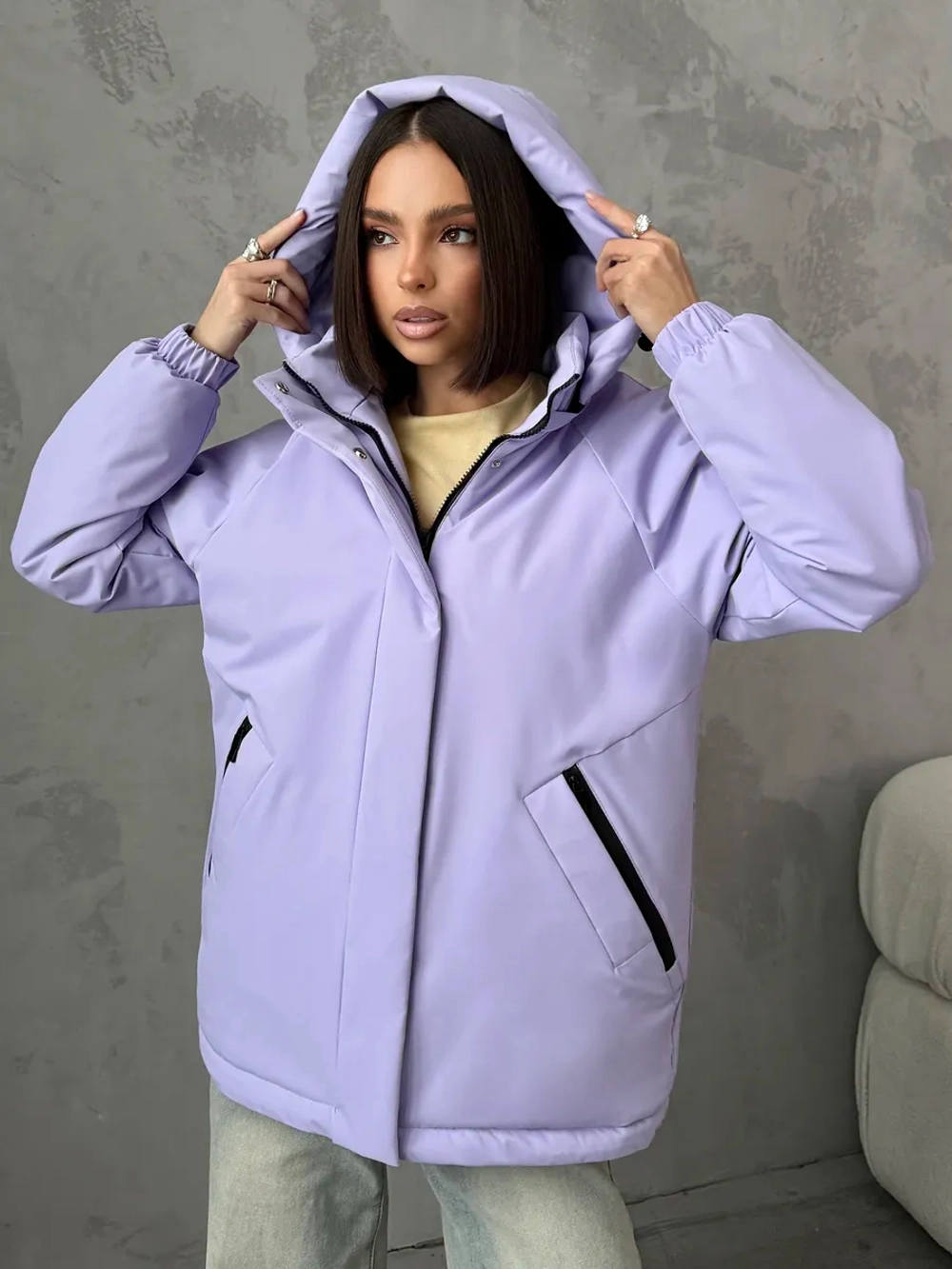 Куртка весенняя удлиненная с капюшоном