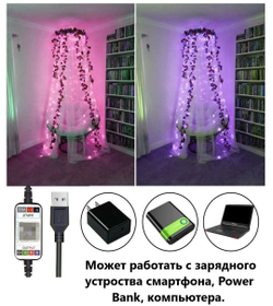 Гирлянда новогодняя светодиодная RGB управление со смартфона, для елки украшения для дома, 5 метров 50 лампочек