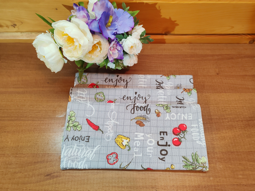 Набор кухонных полотенец, 3 шт , 37х75 см , вафельное