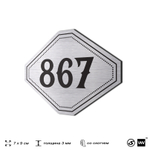 Номерок на дверь квартиры 867, для кабинета, офиса, шильдик 9 х 7 см, серебристый, Айдентика Технолоджи