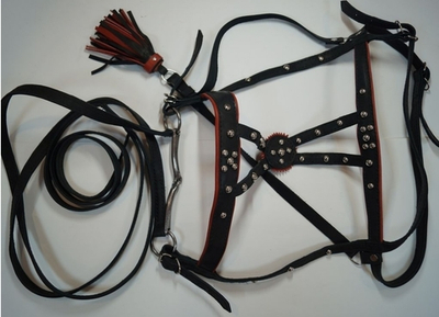 Узда выездная (черная с красной подложкой)