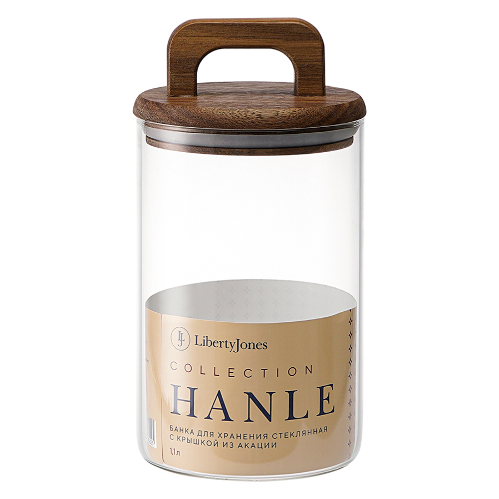 Банка для хранения стеклянная с крышкой из акации hanle, 1,1 л
