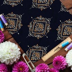 Ткань мембрана симметричная медно-железная роспись на чёрном фоне