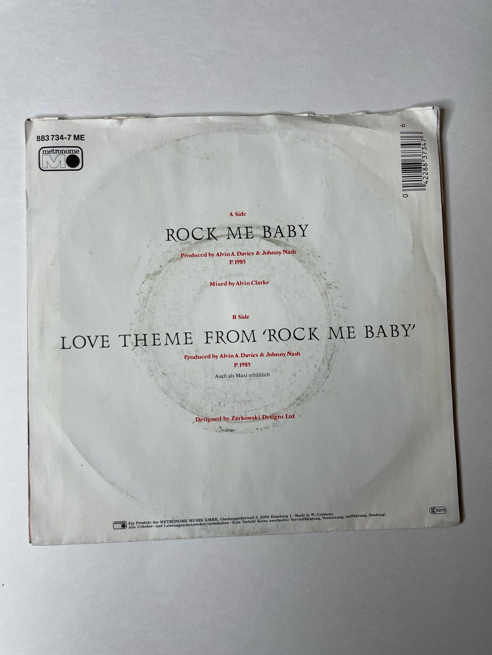 Винтажная виниловая пластинка LP Johnny Nash Rock Me Baby (Germany 1986) 7 дюймов