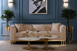 Диван трехместный 230x86x75см Garda Decor Lucerne велюр бежевый с декоративными подушками