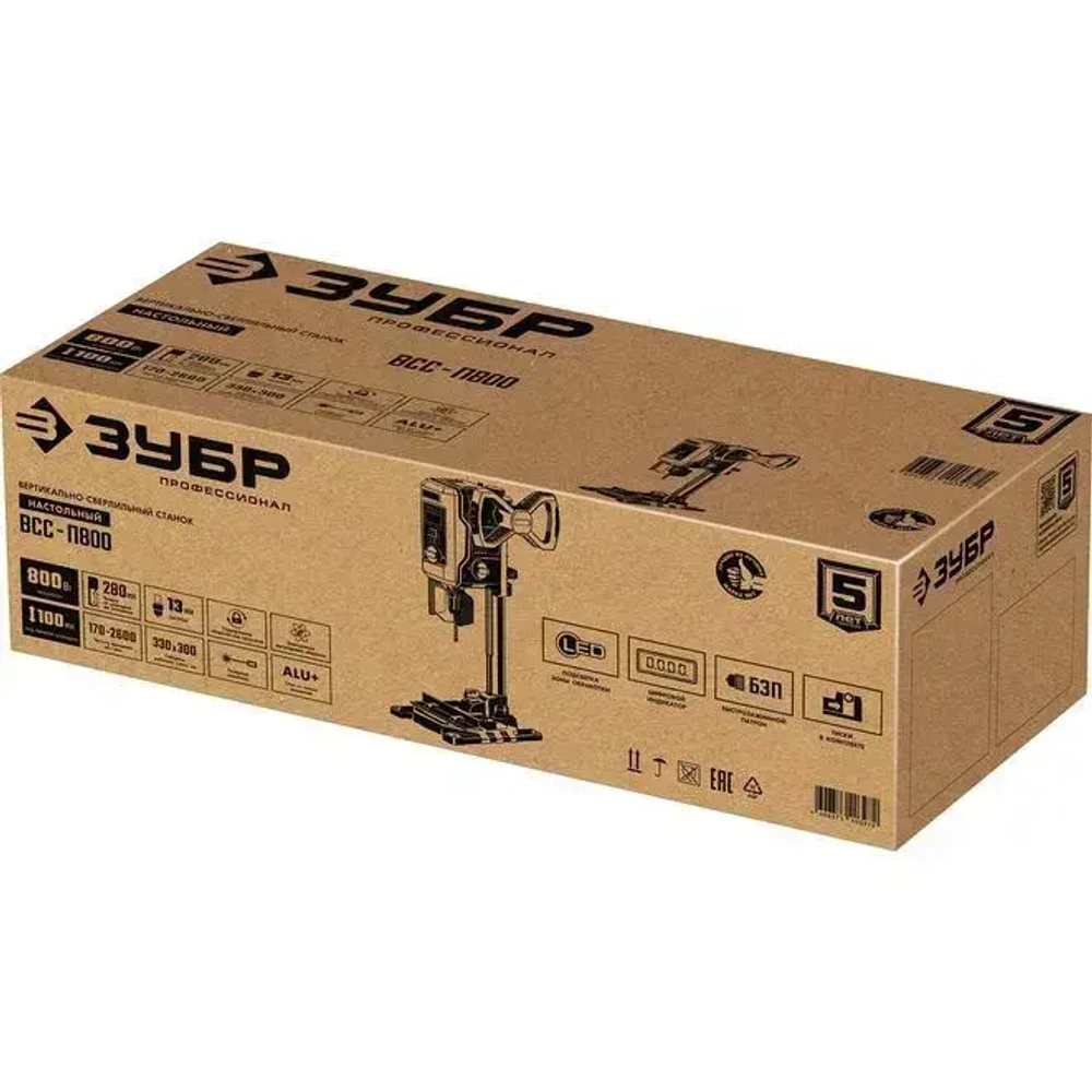 ЗУБР 800 Вт, 13 мм БЗП, вертикально - сверлильный станок, Профессионал (ВСС-П800)