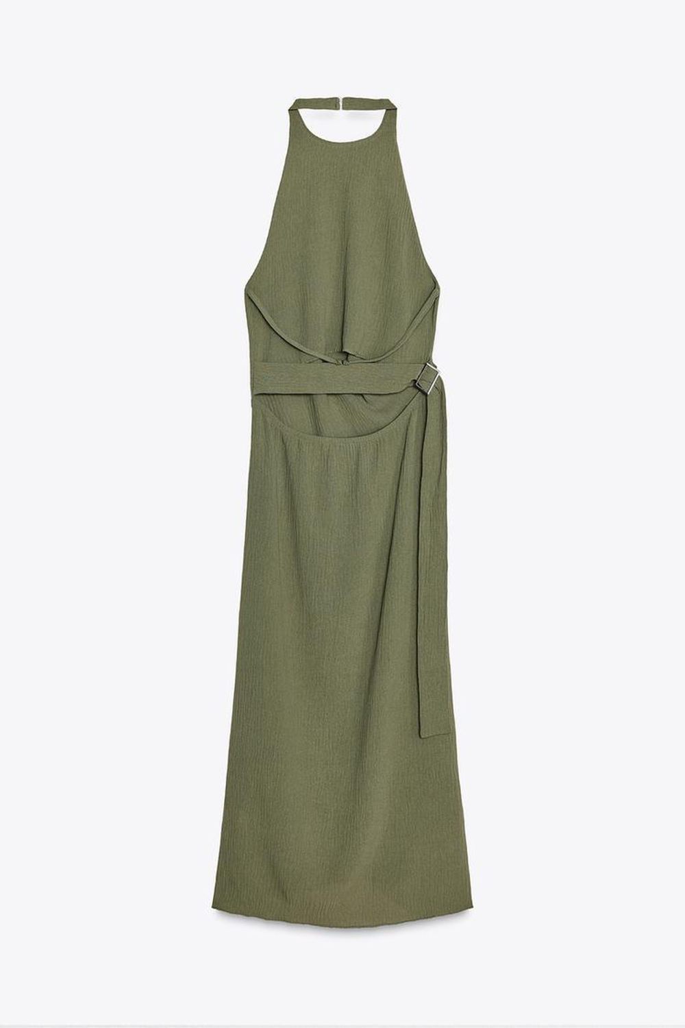 ZARA ПЛАТЬЕ ИЗ РЕЛЬЕФНОЙ ТКАНИ С ГОРЛОВИНОЙ ХАЛТЕР, ЗЕЛЕНЫЙ