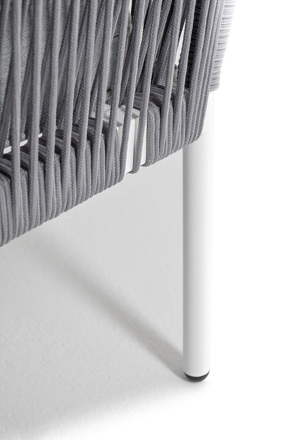 "Канны" угловой модуль плетеный из роупа, каркас алюминий белый шагрень, роуп светло-серый круглый, ткань светло-серая