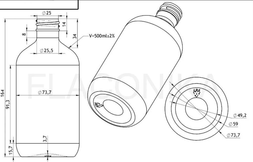 Флакон ПЭТ 500 мл (28) Аврора белый 39 гр