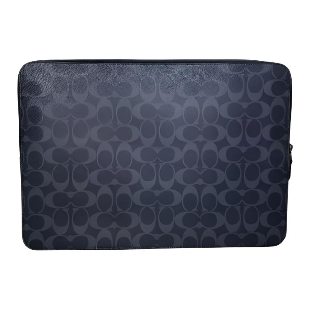 COACH Coated Canvas With Refined Calfskin Clutch Laptop Bag Large Women"s Denim & Chalk White