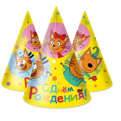 Колпаки, Три Кота, Яркий праздник, Желтый, 6 шт. в упак.