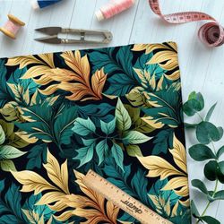 Ткань габардин  крупные сухие листья