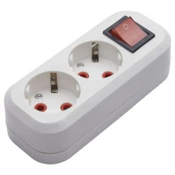 Розетка переносная разборная 2-местная с заземлением STEKKER, PST16-211-20, с выключателем, 250В, 16A, IP20, белый, 39013