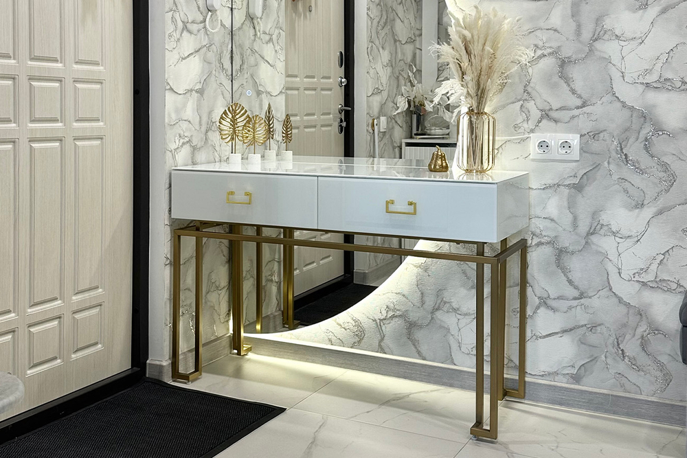Консоль Garda Decor 2 ящика белая, золото 120*42*77 см