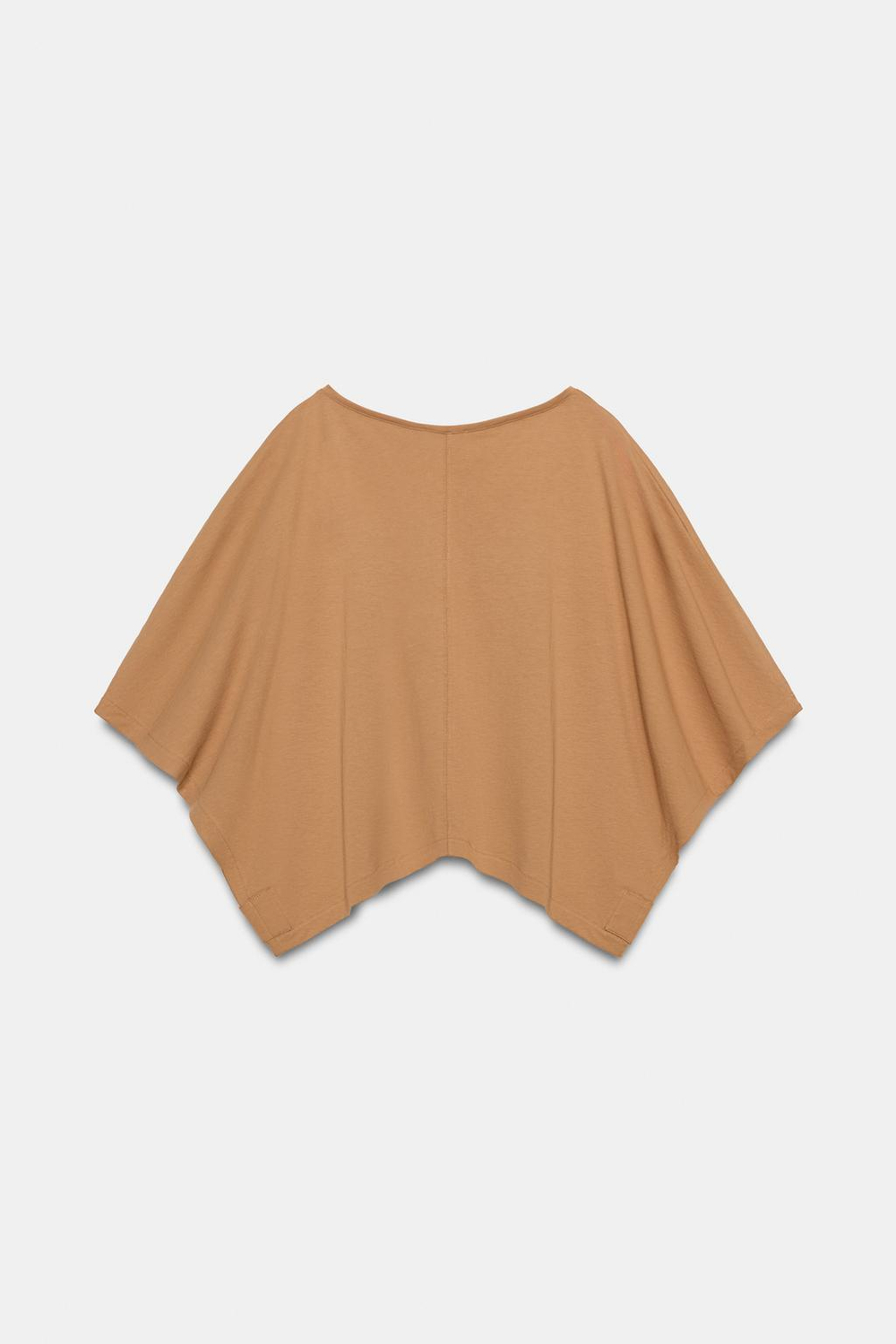 ZARA ХЛОПКОВАЯ ФУТБОЛКА С РУКАВАМИ-НАКИДКАМИ, МЯГКИЙ КАШТАНОВЫЙ