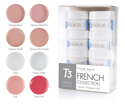 Набор цветных гелей Т3 с кератином для френча 8шт.